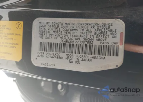 2002 Lexus Ls 430 z USA, uszkodzony, nr VIN JTHBN30F220087692